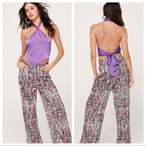 Nasty gal Satin Halter Nook Knot Detail purple Crop Top